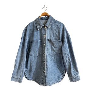 Oversized Denim Shirt Utility Field Jacket Button Down Long Sleeve SZ Large NWT